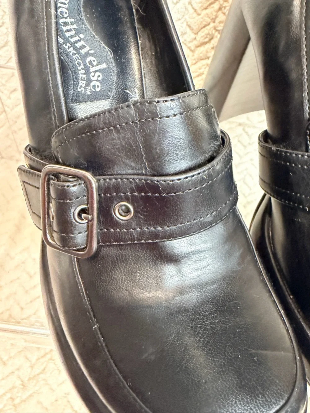 Vtg‎ 90s SKECHERS Womens 6 Chunky Platform Loafers Buckle Black Faux Leather Y2K